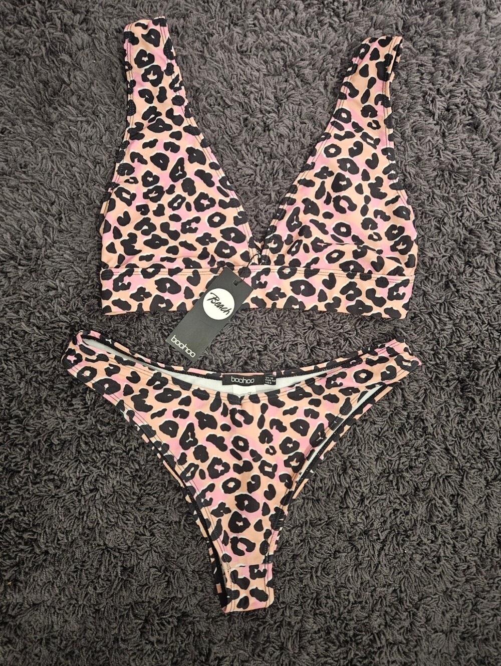 Boohoo Pink Leopard Bikini